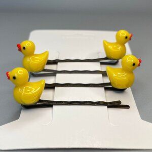 4 Rubber Ducky yellow hair bobby pins kids girls NEW